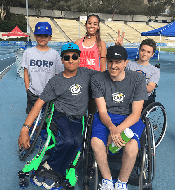 The BORP youth post for a picture on the track at the 2017 Angel City Games