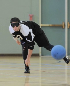 Abel Del Toro follows through after taking a shot in a Goalball game