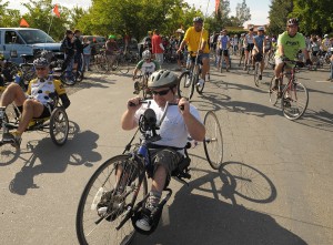 Cyclists at the starting line of the Revolution Ride