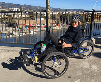 Katherine Sherwood on the ICE bike in Berkeley