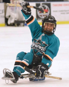 Garnet on the ice at the 2017 Disabled Hockey Festival