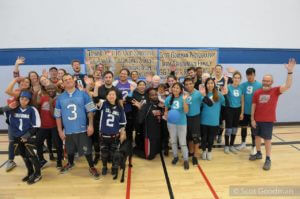 Group shot of players and volunteers at the BORP Goalball Invitational XXIII
