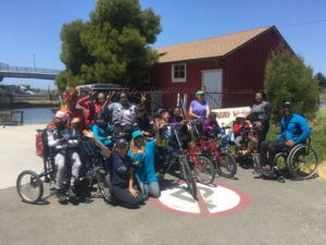 Group photo of the kids from Oakland’s Cole School at the BORP Cycling center
