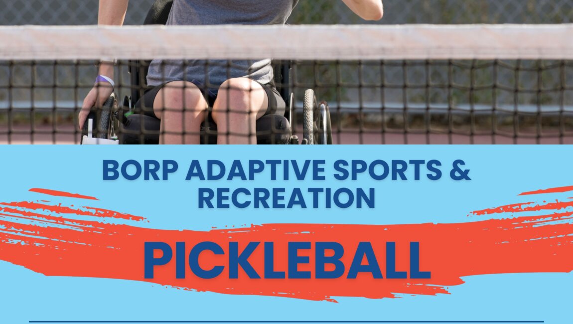 Adaptive pickleball flyer. Text reads "Pickleball - Saturdays 1-4pm at Ocean View Park, 900 Buchanan St., Albany CA