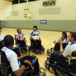 power soccer athletes in a circle
